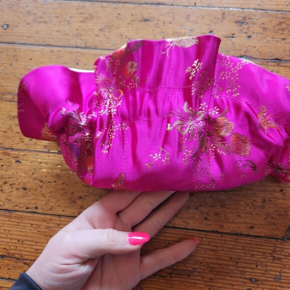 Tozai Home Vintage Y2K Pink Embroidered Silk Oriental Potli Drawstring Bag - Picture 3 of 7